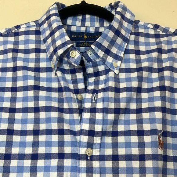 Ralph Lauren Slim Fit Blue & White Checkered Shirt with Brown Pony - Picture 7 of 9